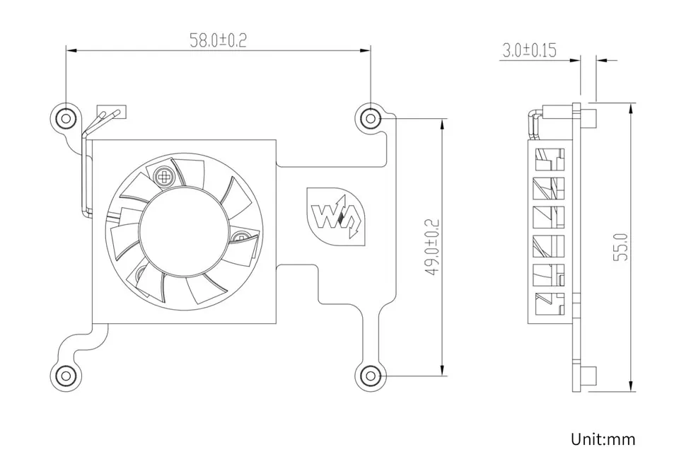 نمایش ابعاد فن رزبری پای مدل 3007