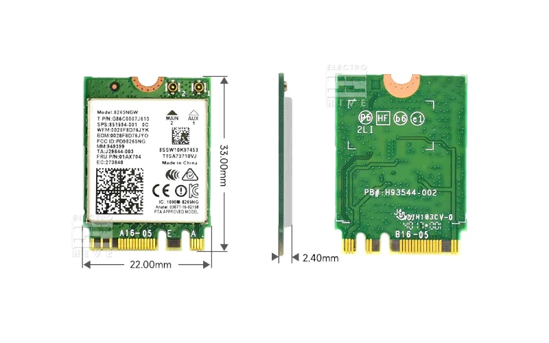 ابعاد ماژول کارت شبکه وایرلس AC8265 جتسون نانو