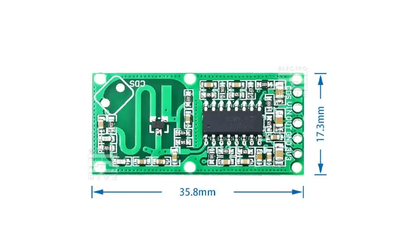 ابعاد سنسور تشخیص حرکت مایکروویو RCWL-0516