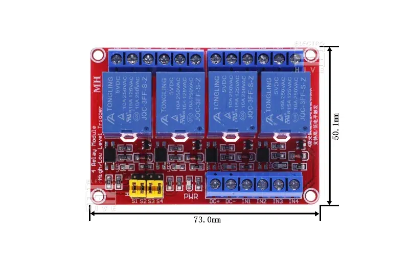 ابعاد ماژول رله 24 ولت 4 کانال