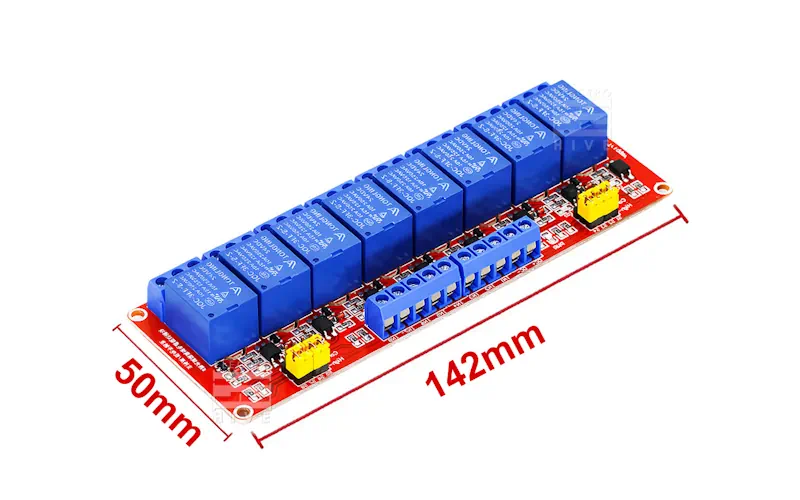 ایعاد ماژول رله 24 ولت 8 کانال با اپتوکوپلر