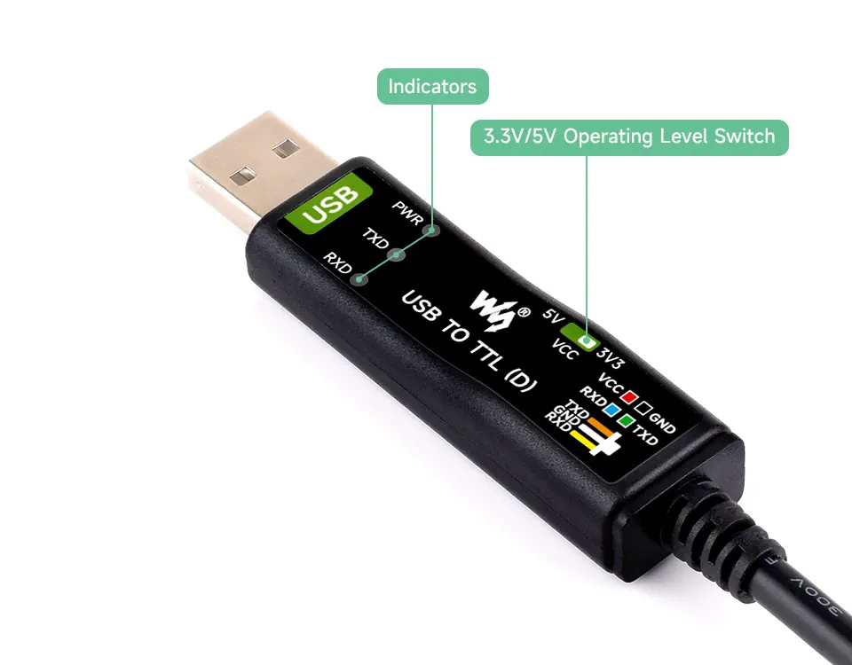 جزئیات بدنه مبدل USB به TTL صنعتی دیباگ رزبری پای مدل D