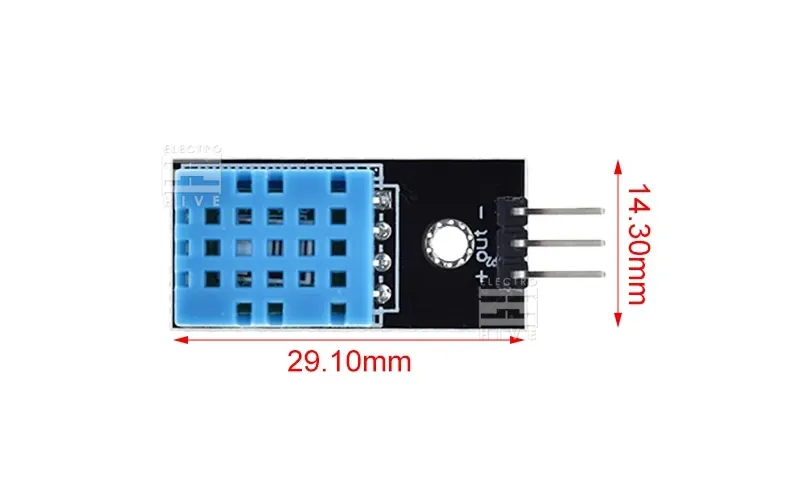 ابعاد ماژول سنسور دما و رطوبت مدل DHT11