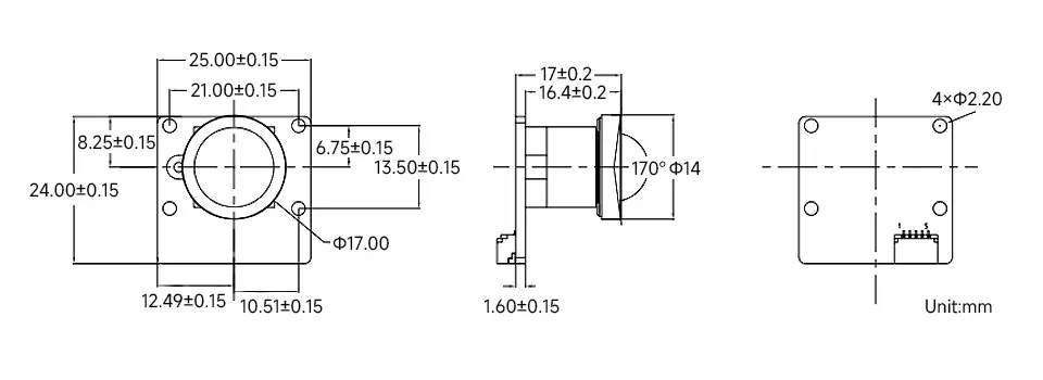 ابعاد دوربین 5 مگاپیکسل USB با سنسور IMX335