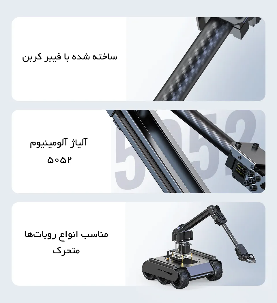 ویژگی‌های بدنه بازوی رباتیک RoArm-M2-S با چهار درجه آزادی