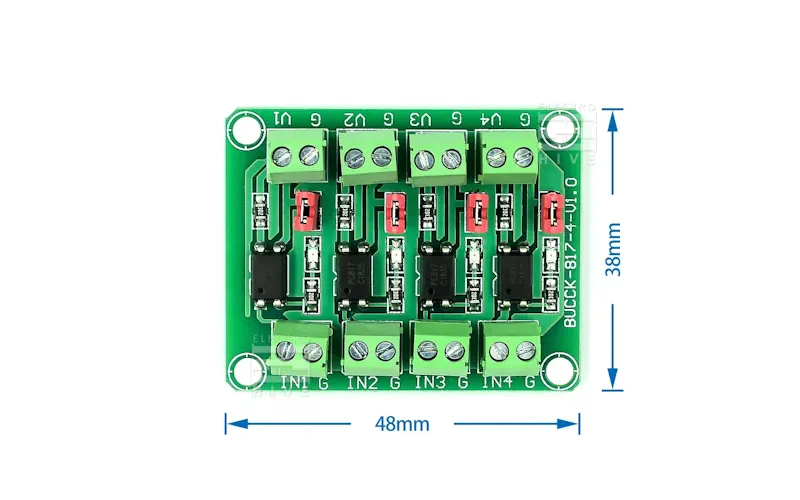 ابعاد ماژول اپتوکوپلر ایزوله 4 کاناله PC817