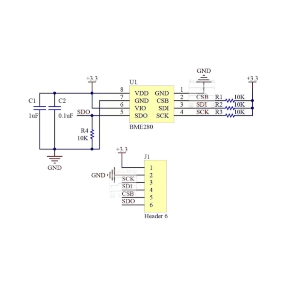 شماتیک ماژول سنسور فشار بارومتریک Bosch BMP280