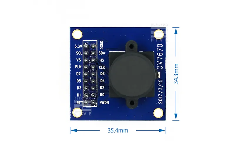 ابعاد ماژول دوربین OV7670 با پشتیبانی از VGA CIF