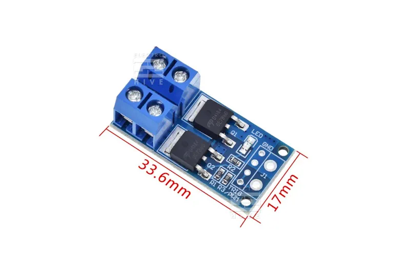 ابعاد ماژول سوئیچ درایور PWM مدل HW-517 با جریان 15 آمپر