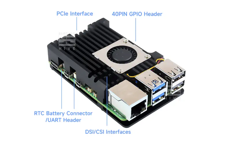 کیس فلزی رزبری پای 5 با فن خنک کننده مدل H نمایش جزئیات کیس